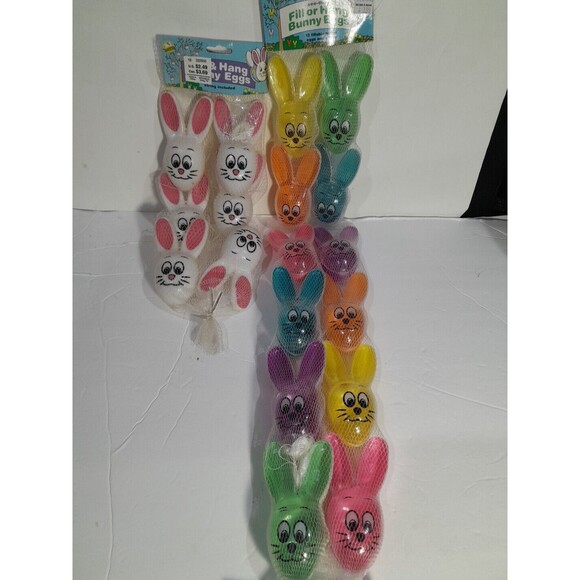Vintage Bunny Rabbit Fill & Hang Blow Mold Plastic Easter Eggs Lot. Sun Hill, 18 - Picture 2 of 4